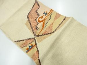 アンティーク　手織紬抽象模様織出し名古屋帯